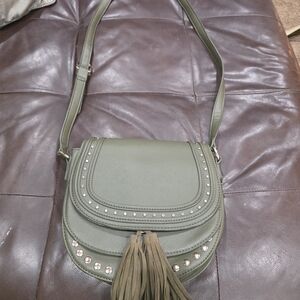 Elegant Green Crossbody Bag with Tassels